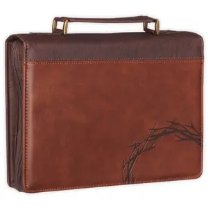 Bible Cover, Large Size, Crown of Thorns, brown faux leather