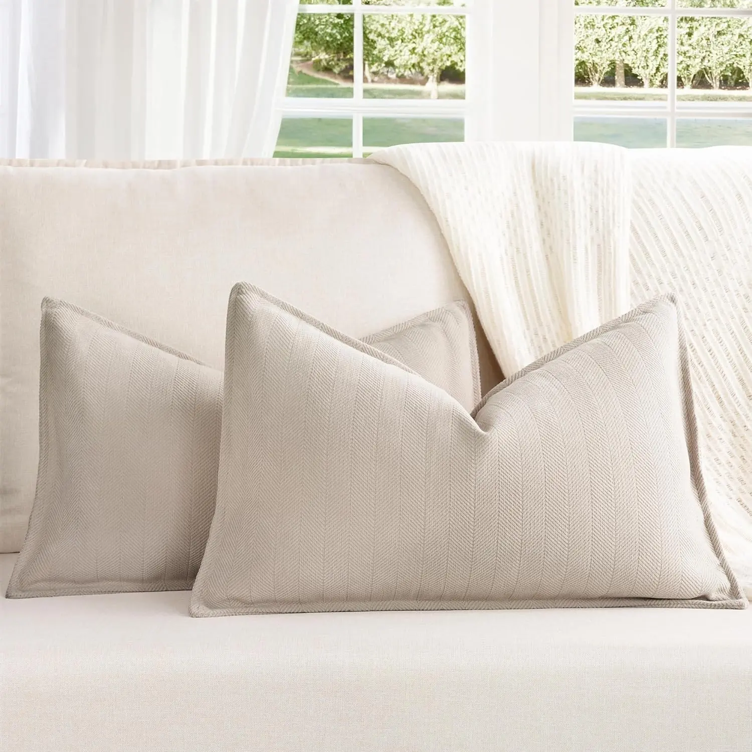2PCS Chenille Pillow Covers 12x20inch Pillow Cover Block Pillows for Living Room Decorative Neutral Accent Throw Pillow Covers Home Textile(Without Pillow Insert)