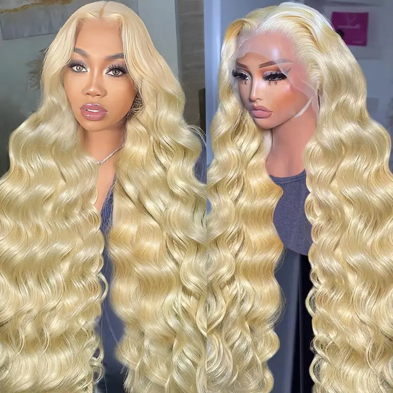 【30in Only $70】Glueless HD 13x6 Human Hair Wig, 180% Density Wavy Blonde Pre-Plucked Affordable Lace Front Wig (613 Shade, HD Lace)
