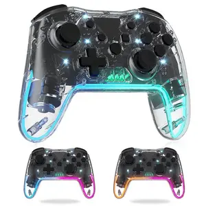 Wireless Game Controller for Switch Lite Oled PC Android iOS, Rechargeable Gaming Joystick with 7 Color RGB Lights and 3D Analog Stick, Universal Controller