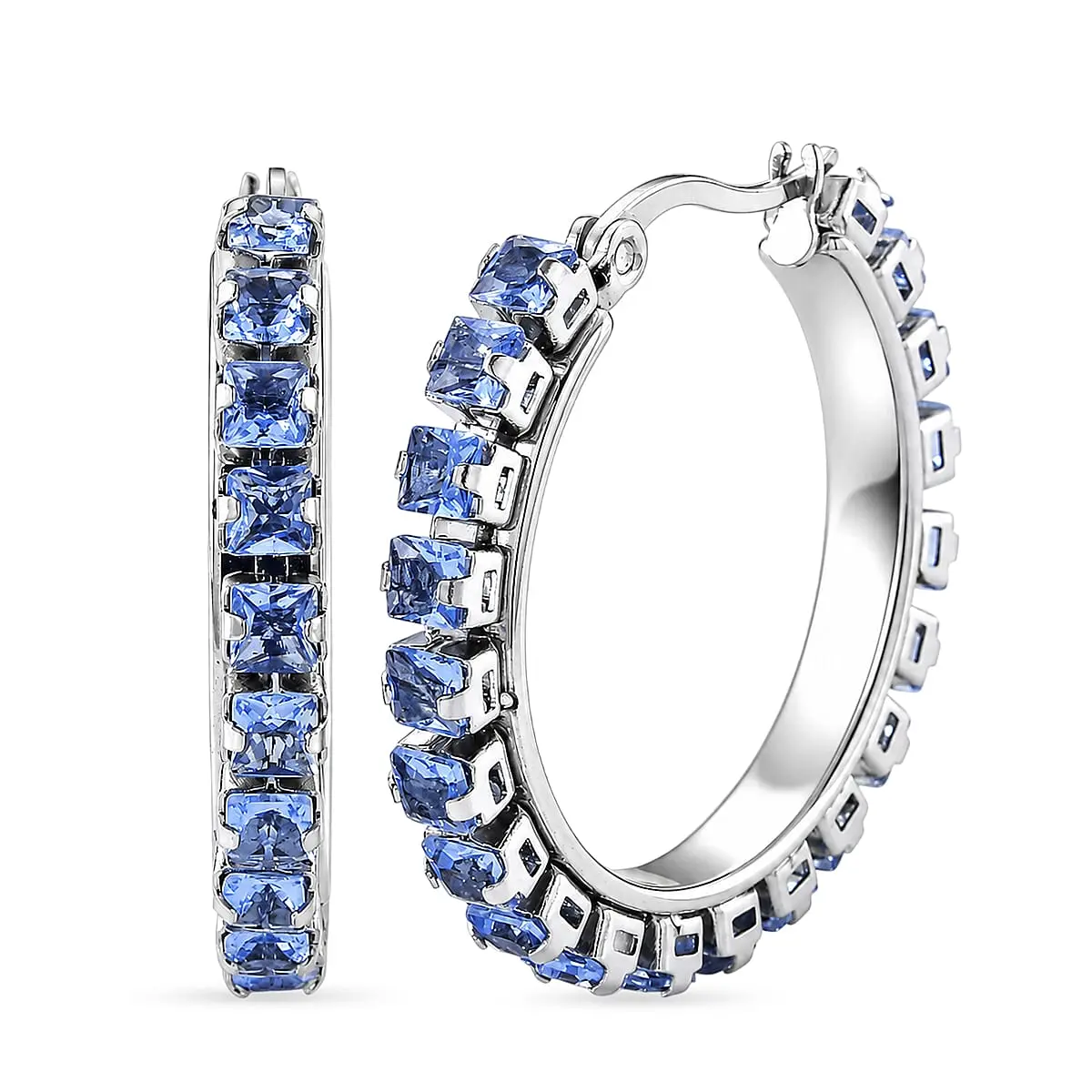 Blue Austrian Crystal Hoop Earrings in Stainless Steel