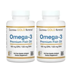 California Gold Nutrition Omega-3, Premium Fish Oil, 180 mg EPA / 120 mg DHA Concentrated Triglyceride Form, 100 Fish Gelatin Softgels (2 Pack)