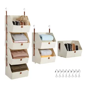 4-Tier Hanging Closet Organizer with Collapsible Baskets, Non-Woven Fabric Storage Shelves, Space-Saving Hanging Shelves for Bedroom, Dorm, RV and More