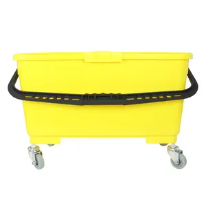Flat Mop Bucket - 6 Gallons with Ergonomic Handle, Lid, Sieve and Wheels, Yellow