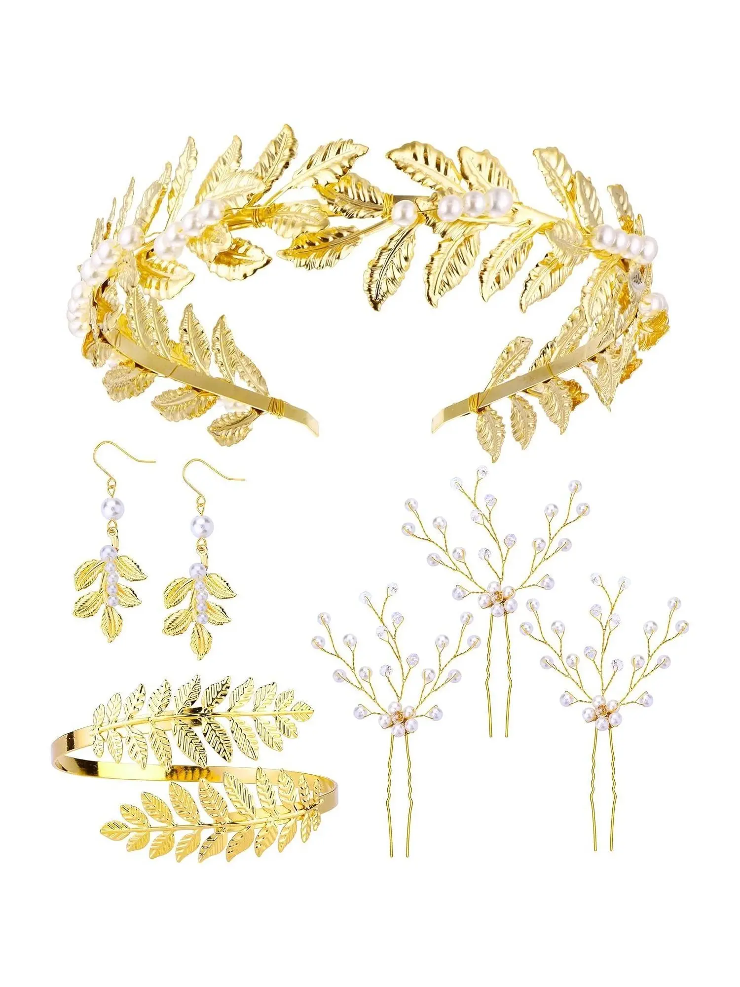 7 Pcs Golden Elegant Greek Goddess Costume Accessories  display picture 2