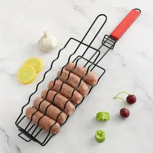 1pc Grill Basket Outdoor Grill Accessories Stainless Steel BBQ Tool Grilling Tools Grilling Accessories Barbecue Utensils Rack for Hot Dog Vegetable Meat Steak Shrimp Kabob Holder
