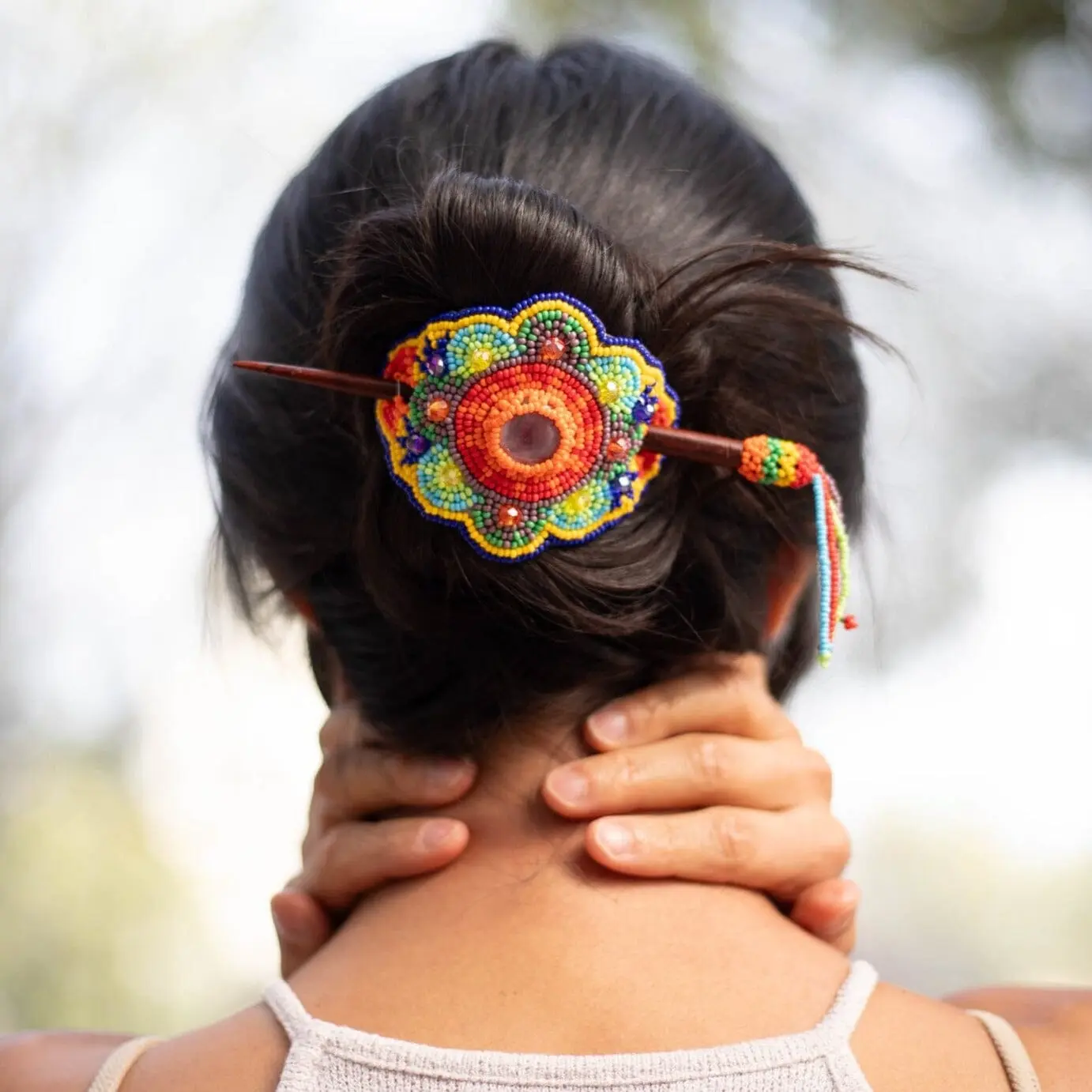 Summer Rainbow - Beaded Hair Barrette in Vibrant Blue & Multicolor - Handmade by Mexican Artisans - Mother Sierra