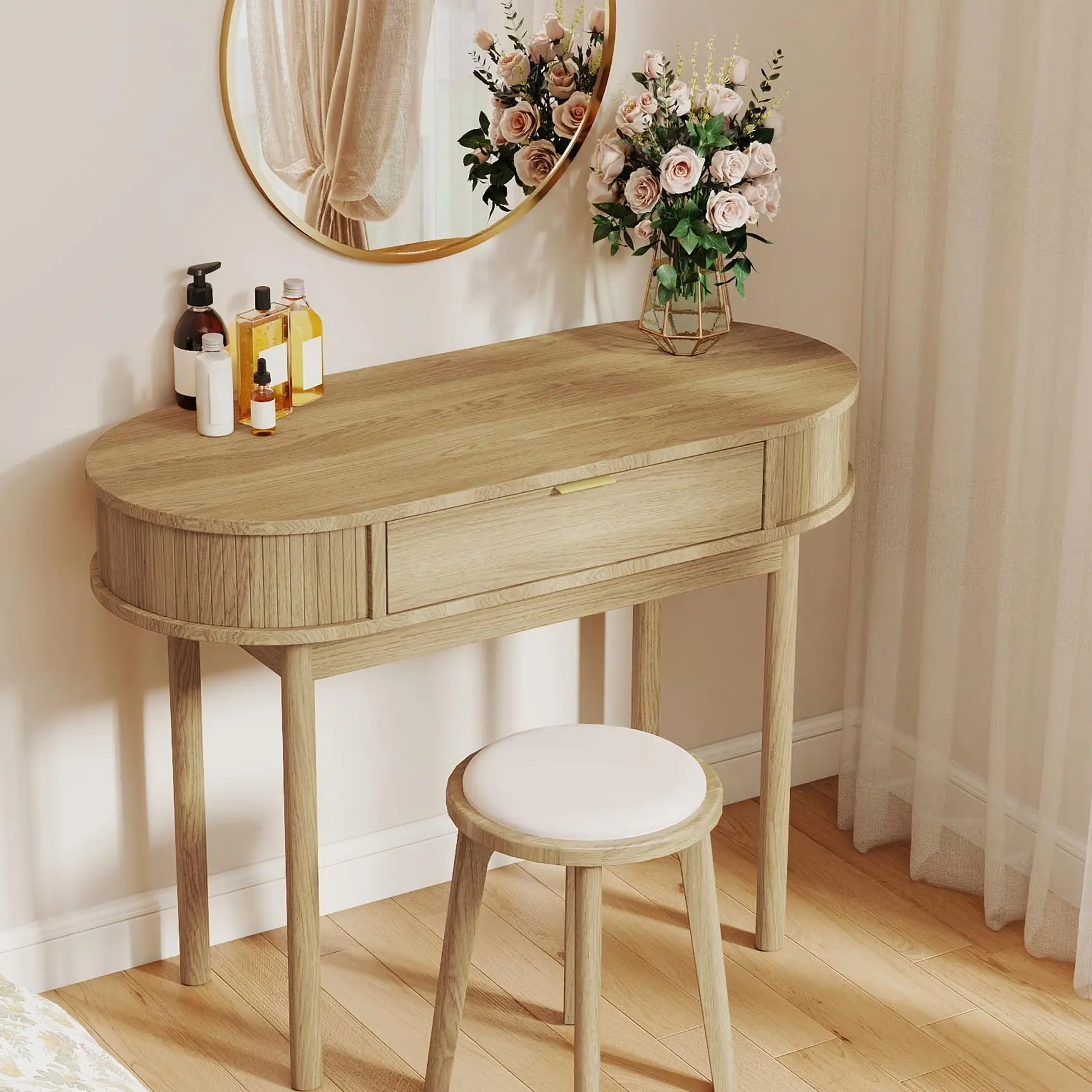 Modern Wood Desk with Drawer - 39.4in Small Table, Tabletop Workstation for Home Office, Gaming Desk Setup for Streamer Studio Setup, Office Inspo