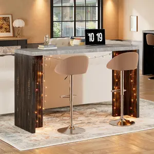 [ ONLLY TANLE ] 55" Long Bar Table - Counter Height Pub with Faux Marble Tabletop, Modern Rectangular Home Bar Coffee Unit for Kitchen, Dining Room, Balcony, Living Room, Basement [ NO CHAIRS ]