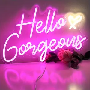 Hello gorgeous pink LED neon sign, 16.5x10.6 inches - dimmable, reusable light, suitable for weddings, birthdays, bachelorette and engagement parties, Valentine's Day, Mother's Day, background, for switch, the most beautiful gift for women