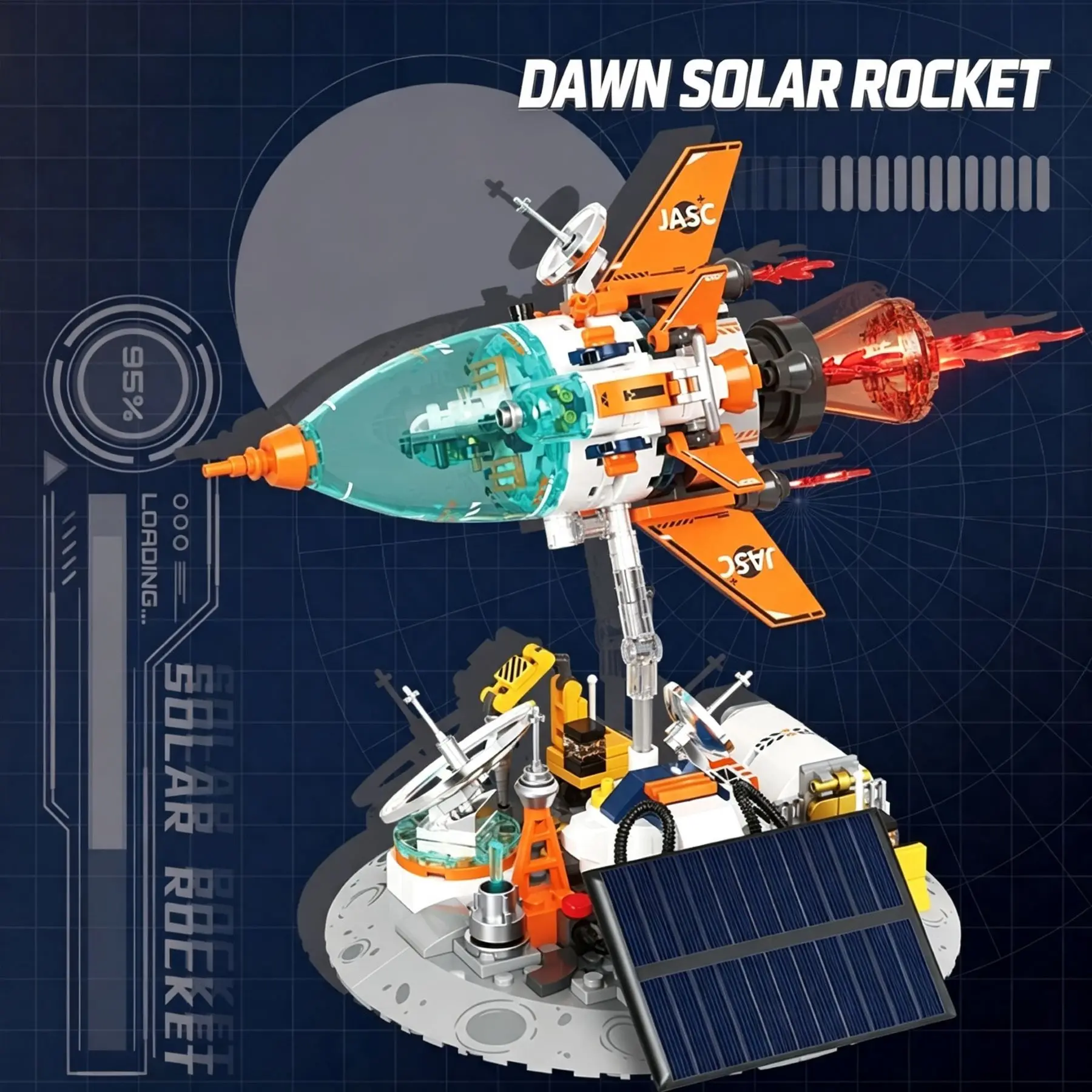 Dawn Solar Rocket - Building Kit with Solar Panels and Launch Pad for Kids