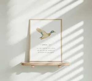 PRINTED Mallard Nursery Wall Art, Duck Hunter Bible Verse Print, Minimalist Christian, Gift for Baby Shower Southern Boy Nursery