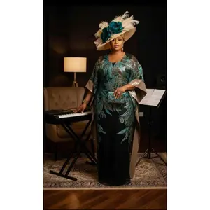 Green Brocade Kaftan Dress: African Bubu Wedding Attire Engagement Ceremony Cocktail Birthday Party