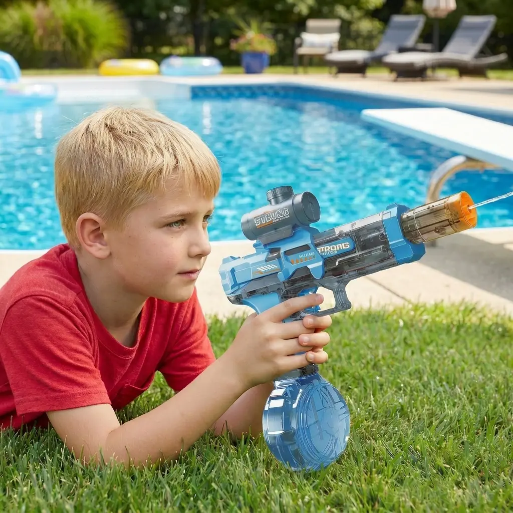 Rechargeable Electric Water Blaster for Kids and Adults, Transparent Automatic Squirt Gun with LED Lights and Spray Sound Effects, Long-Range Outdoor Pool & Beach Toy for Boys and Girls