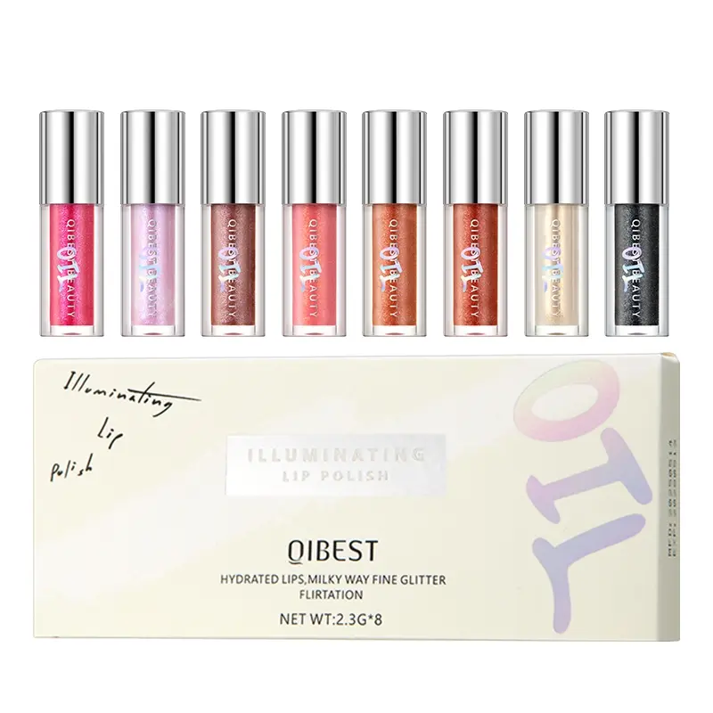 8-color lip gloss lipstick set, Glittery Holo Lipgloss, shiny and glossy, waterproof and long-lasting, non smudging, a must-have for daily parties and dances