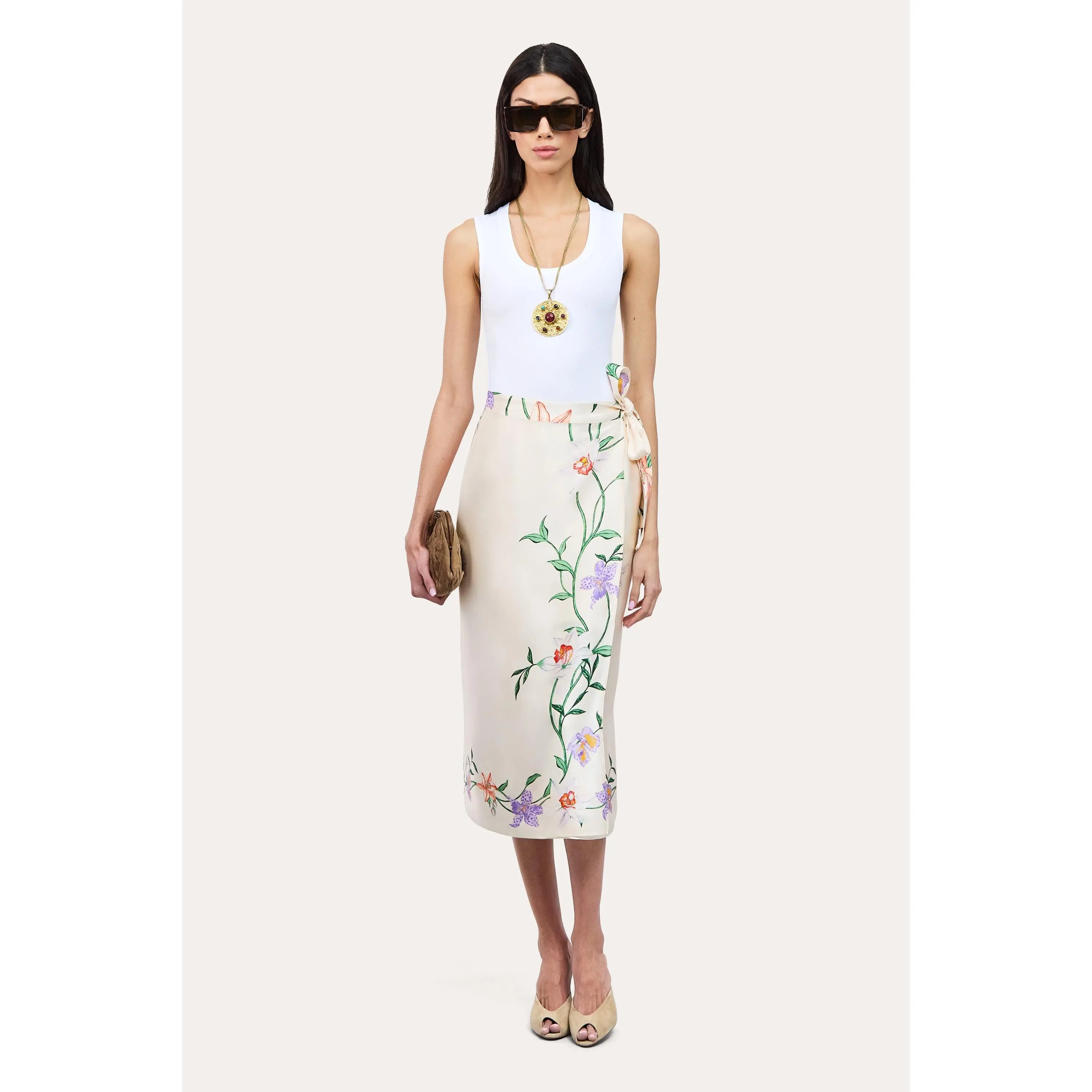 Frances Floral Silk Midi Skirt