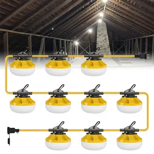 HYPERLITE 50FT/100FT LED Work String Lights with 5/10 Bulbs & Climbing Hooks – IP65 Waterproof, Linkable Construction Site Lighting for Job Sites, Attics, Renovations, and Crawlspaces，Lamp， SpringGlowUp