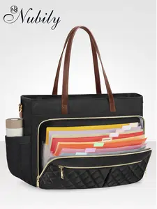 Teacher Bag 15.6 Inch Work Bag, Women Laptop Durable Tote Bag with Accordion File Organizer, Insulated Pocket Nursing Bag, Stylish and Functional