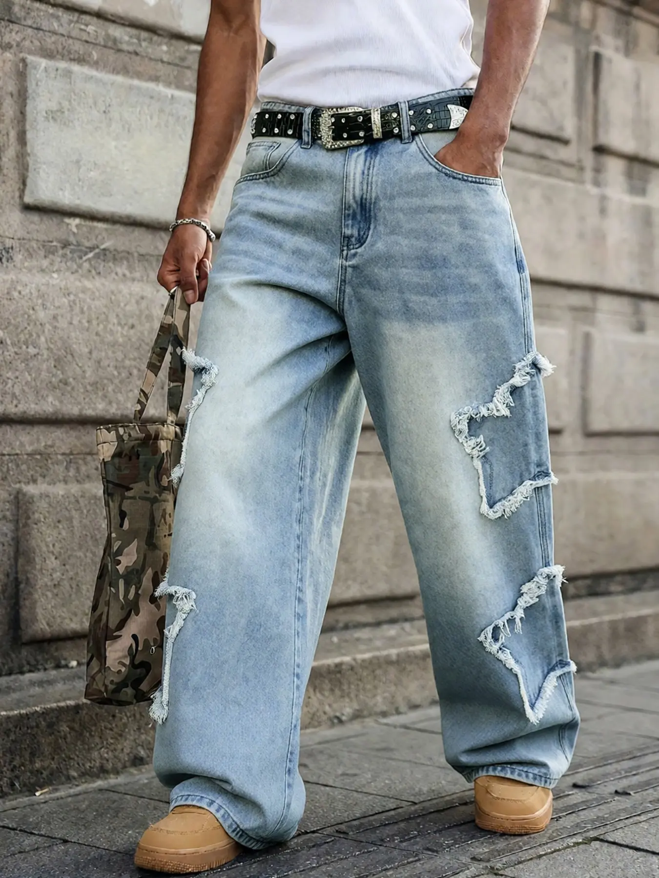 Four-season men's vintage washed, nostalgic, loose straight-leg wide-leg denim pants, Jeans, non-stretchy American-style street casual, suitable as a gift for husbands and boyfriends, Menswear