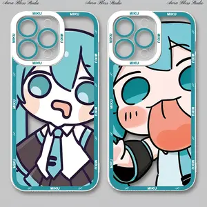 Trendy Artistic Kawaii Hatsune Miku Cute Phone Cases For iPhone 17 Promax Air 16 15 14 Pro Max Plus 13 12 11 Transparent Soft TPU Shockproof Protective Cover Gifts For Birthday Valentine Christmas Thanksgiving Halloween
