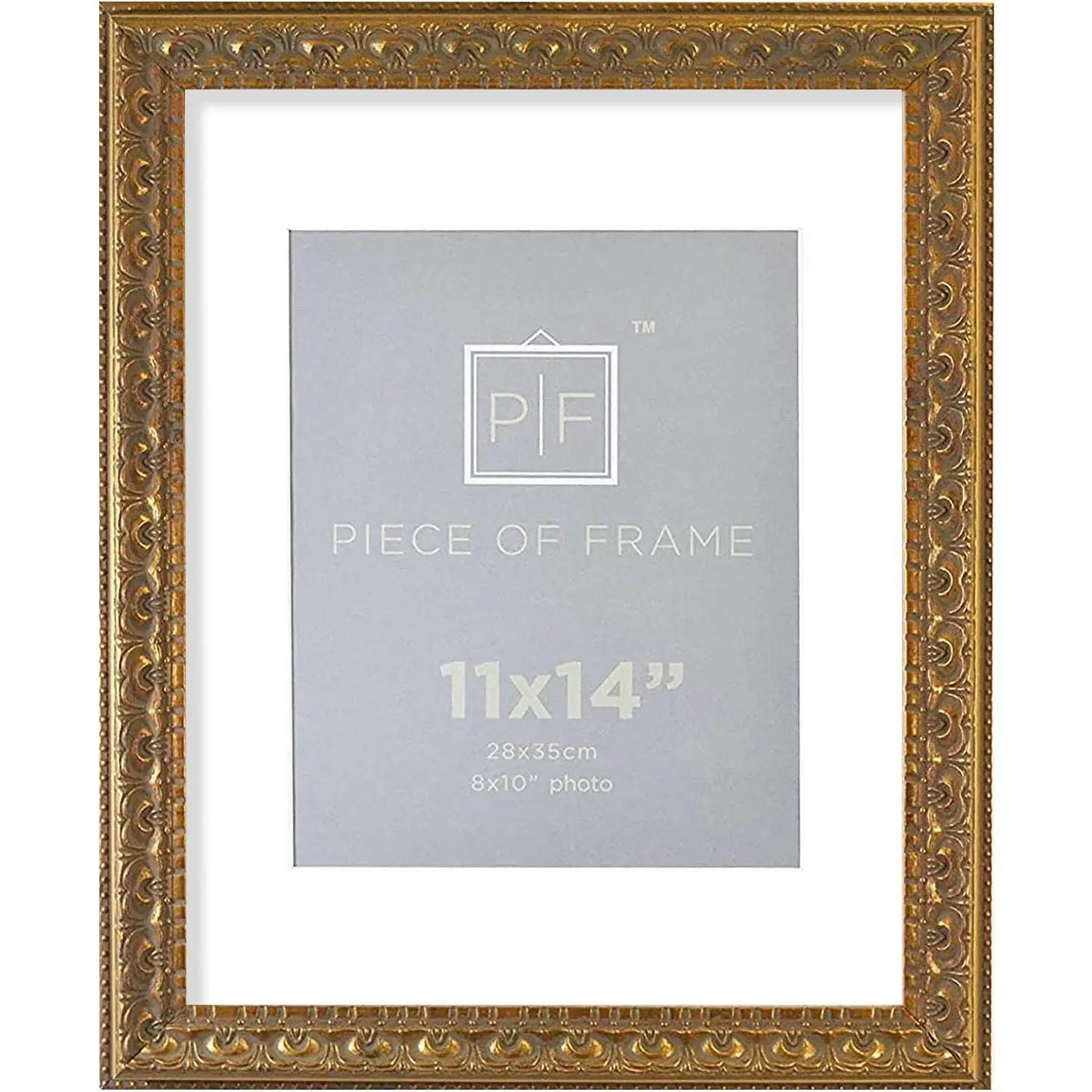 , 11x14 Ornate Finish Photo Frame, with White Mat for 8x10 Picture & Real Glass, Color: Bronze