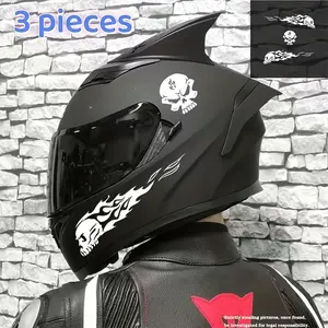 1SET Street Motorcycle Light Cool Decor Sticker (for motorcycle helmet/creative skateboard/riding trendy backpack) Skull Flame logo design, street rebellious & edgy biker trendy vibe Motorcycle Stickers