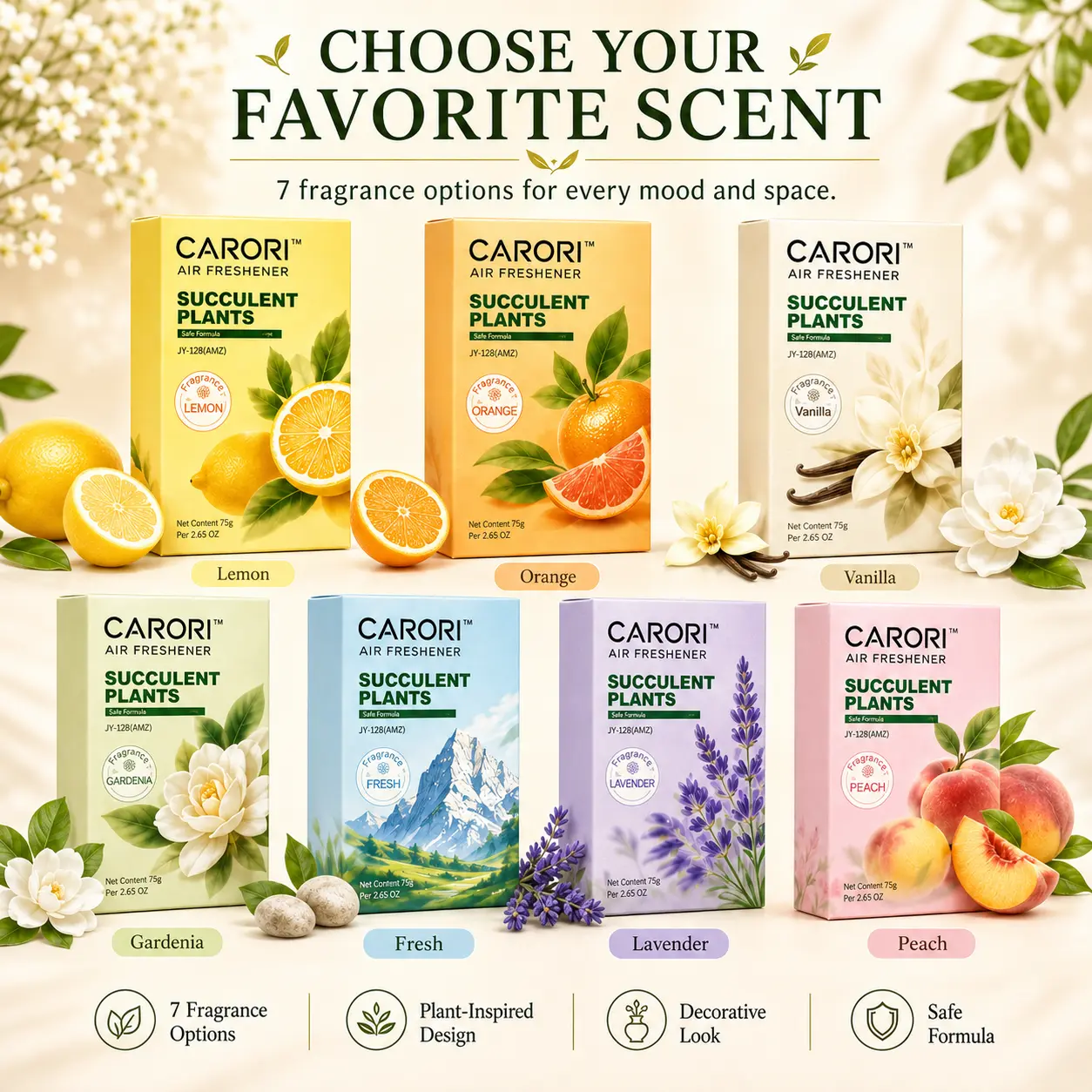 CARORI Succulent Plant Solid Air Freshener, Vanilla Scent Long Lasting Odor Eliminator, Home Car Bathroom Aroma Diffuser Gel