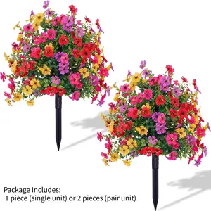 1/2pcs Artificial Straight Plug Plant Flowers with Ground Spikes for Outdoor Decoration, Artificial Daisy Eucalyptus Flowers, UV Resistant Home & Outdoor Decor, Outdoor Fake Flowers, Faux Decorative Flower