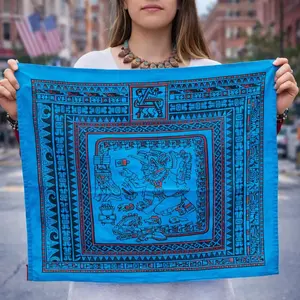 Aztec Print Silk Bandana – 18" Head Scarf & Hair Wrap (Unisex)