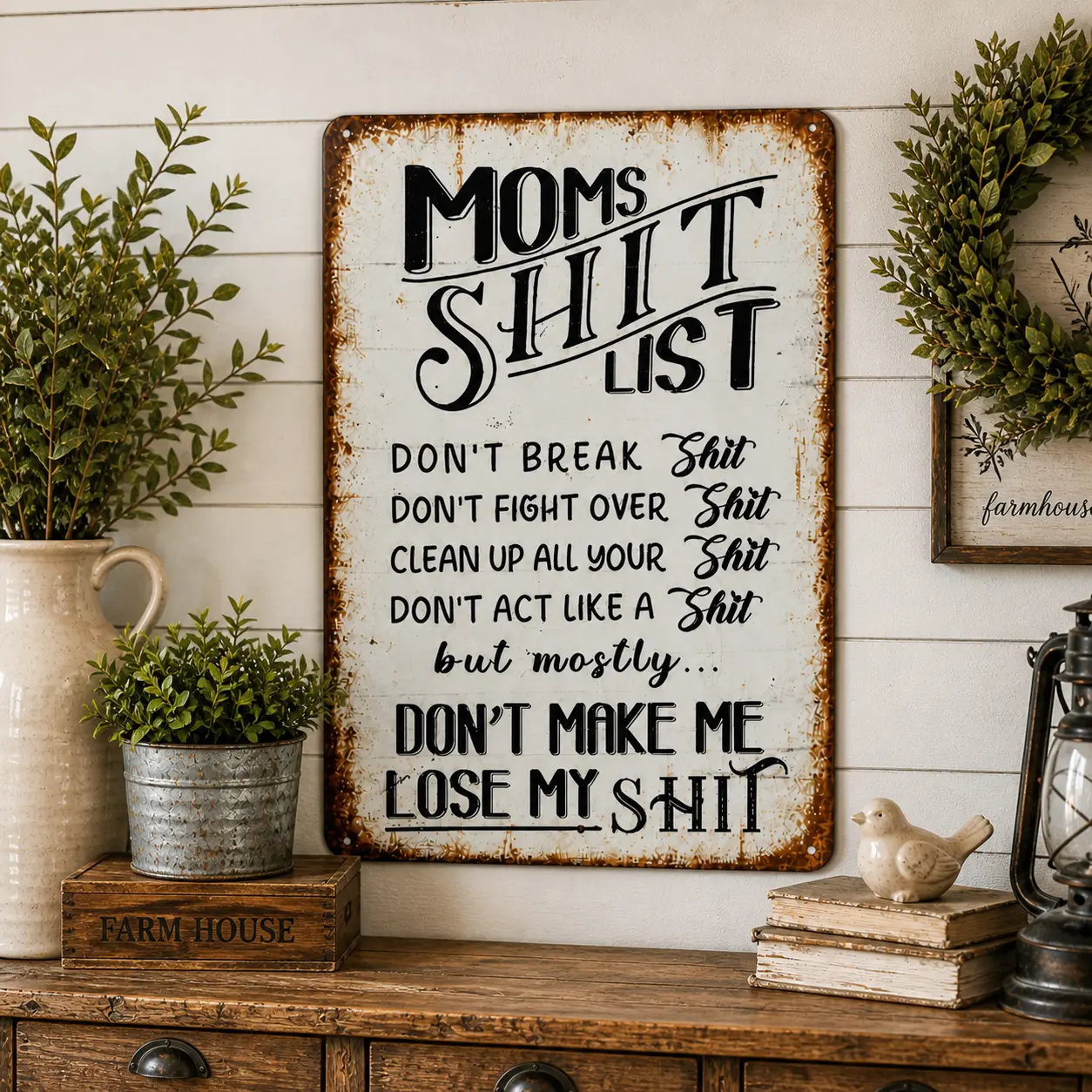 Funny "Mom Rules" Flat Metal Wall Plaque Sign - Versatile Home Decor Wall Plaque, Vintage Supplies, Humorous Parenting Gift for Bath/Kitchen
