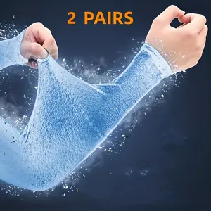 2 pairs of cooling arm sleeves, unisex polyester knit fabric, UV protection, sun protection, hand washable, zipper design for sports, running, fishing, cycling, skiing
