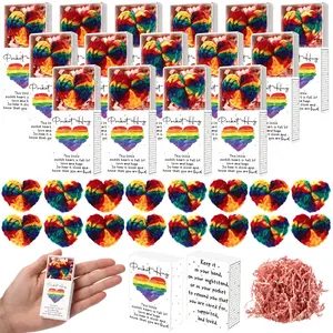42/70 Sets Pride Gift Bulk Mini Rainbow Pocket Hug Heart with Inspirational Box Lgbtq Hand Crocheted Accessories Party Favors for Lesbian Gay Transgender Queer Friend Office Staff Coworker for Pride Months Parade Favors Emotional Support