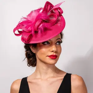Fabric Mesh Feather Loop Fascinator (Peach, Purple, Fuchsia, Green, Navy)