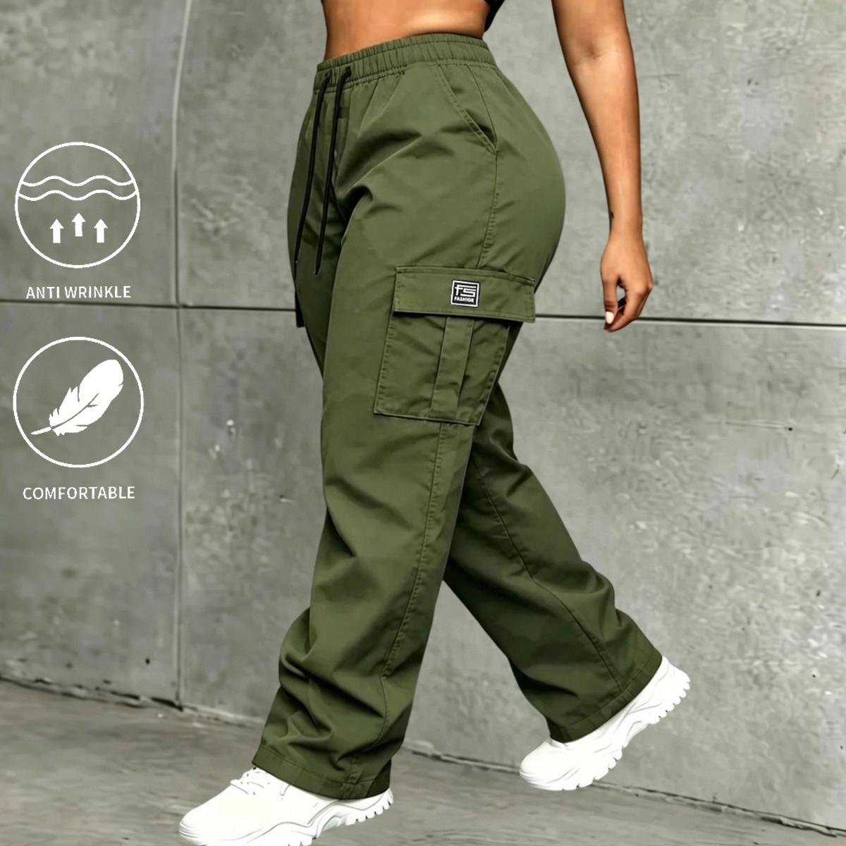 Women's 4-Pack Vintage Loose Cargo Pants - All-Season Activewear Bottom, Minimalist Athletic Trouser, Drawstring, Large Pockets, Curve-Concealing Slimming Legs, Women's Clothes for Casual, Sports Use, Fashion Apparel,back to school shopping, Cargo Pants W