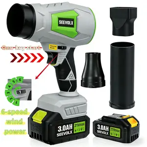 SEEVOLX Upgraded 21V Cordless Leaf Blower with 2x3.0Ah Batteries One Touch Start 6 Speed Settings Turbo Jet Design for Yard Cleanup Car Drying Outdoor Maintenance