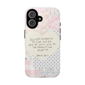 Psalm 37:4 Bible Verse iPhone Case, Christian Floral Patchwork Phone Cover, Gift, Collage, Aesthetic, Delight yourself in the lord your god