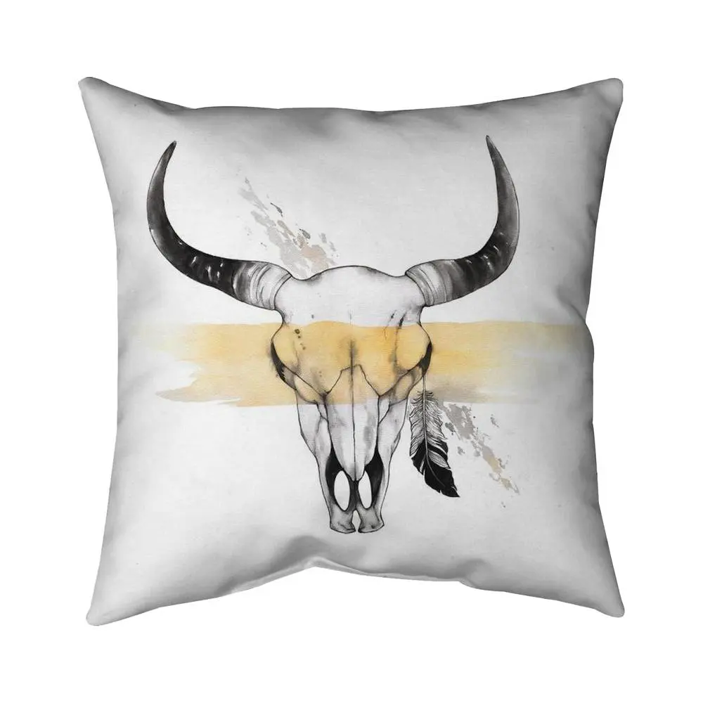 360 Stand 16x16 in. Cow Skull Print Accent Pillow, Polyester Fill with Feather Detail, Rustic Look Home Decor Animal Pillow, Boho-Chic Standard Pillows, Cowboy Standard Pillows