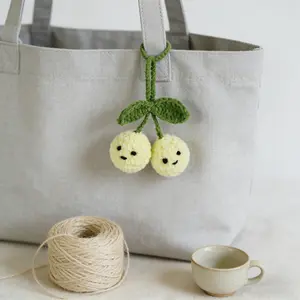 Valentine's Day Handmade Crochet Green Cherry Keychain - Cute Y2K Bag Charm & Keyring Gift for Her