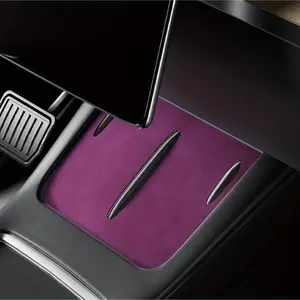 Premium Leather Decal Car Interior Decorative for Tesla Model 3/Y Suede Wireless Charging Zone - Perfect Fit & Elevated Interior Style
