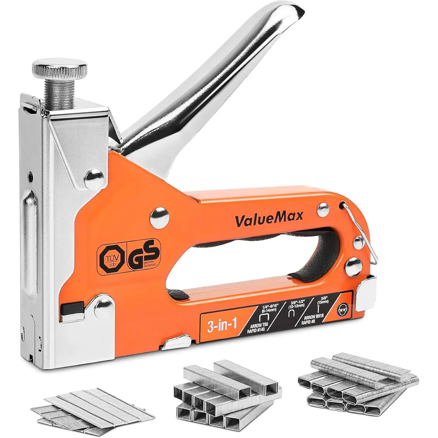 3-in-1 Ergonomic Manual Staple Gun with 3000 Brad, U-Type, T50 & 1000 Door-Type Staples – DIY Crafting Tool for Upholstery, Wood Furniture, Carpet Carpentry