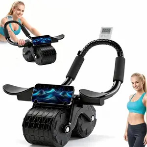 Ab Roller Wheel with Timer & Knee Mat, Automatic Rebound Abdominal Wheel with Elbow Support Ab Workout Equipment for Strengthening Core Muscles Abs Exercise Roller for Women Men.