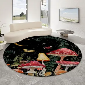 Memory Foam Round Decorative Rug, Mushroom Print Design, Non-Slip Absorbent Soft Material, Ideal for Living Room Bedroom Dining Room Bathroom