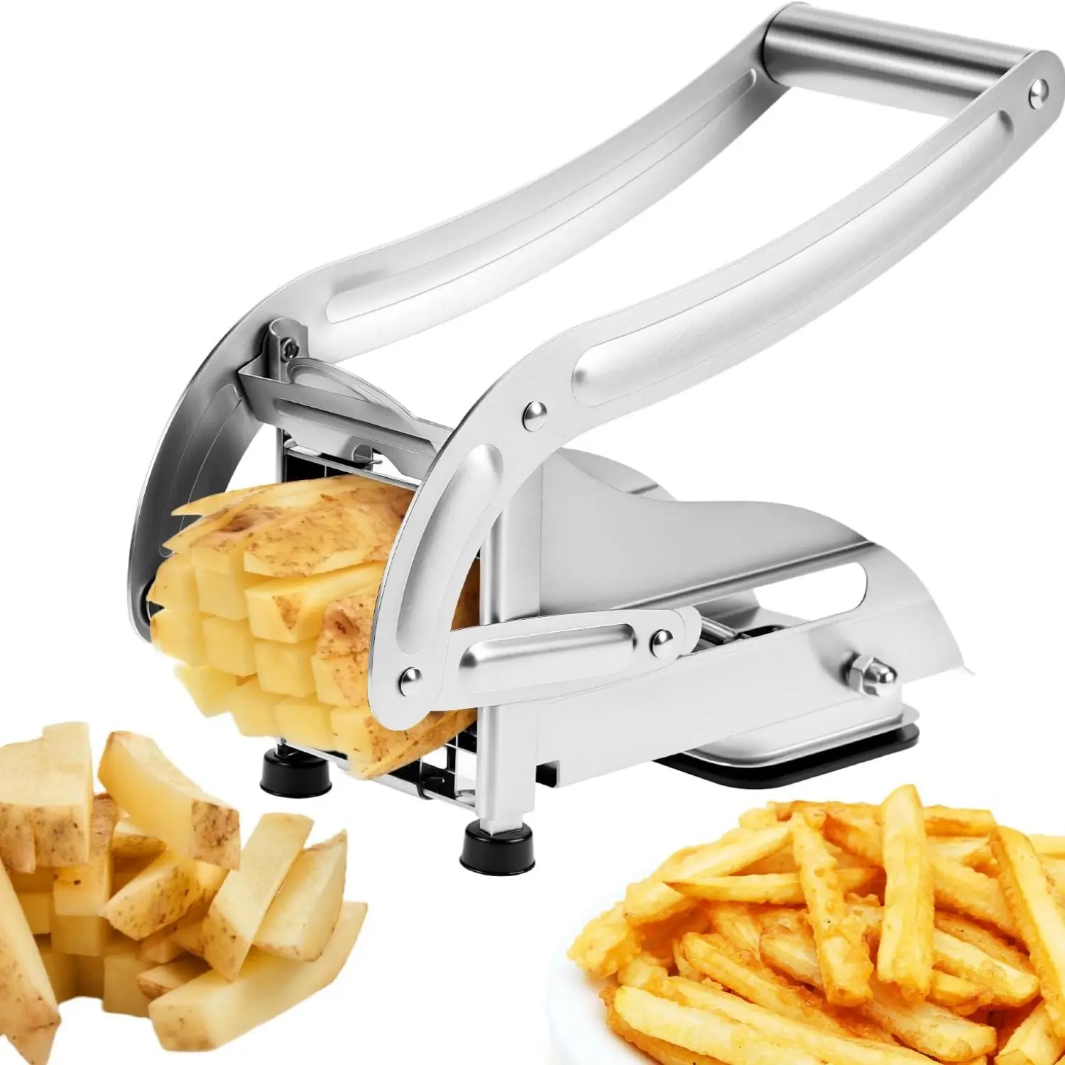Arthink Sturdy Rustproof Stainless Steel French Fry Cutter with 2 Blades, Heavy-Duty Lever, Adjustable Thickness, Compact Design, Dishwasher Safe, Versatile Kitchen Utensil for Smooth Cooking Cuts of Round Lettuce & More (TikTokShopBlackFriday)