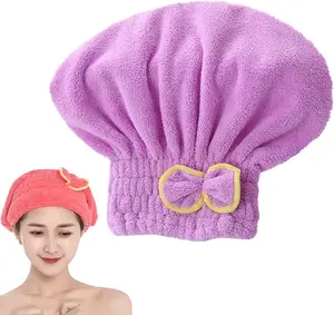 Hair Towel Turban for Women - Easy to Wear, Super Absorbent Fast Drying Hair Wrap for Long/Short Wet Hair, Soft Hair Cap for Bath, Shower, Salon, Travel- Red + Purple