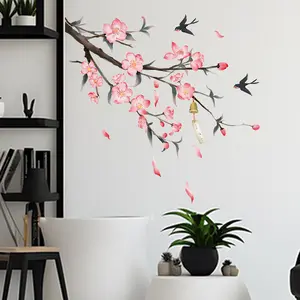 1 Set Peach Blossom Swallow Wind Chime Sticker, Chinese Style Decorative Sticker, Self Adhesive Detachable Waterproof Sticker, Self Adhesive Stickers, Home Wall, Room Window, Bedroom Decoration, Adding Fun and Vitality to Family Life