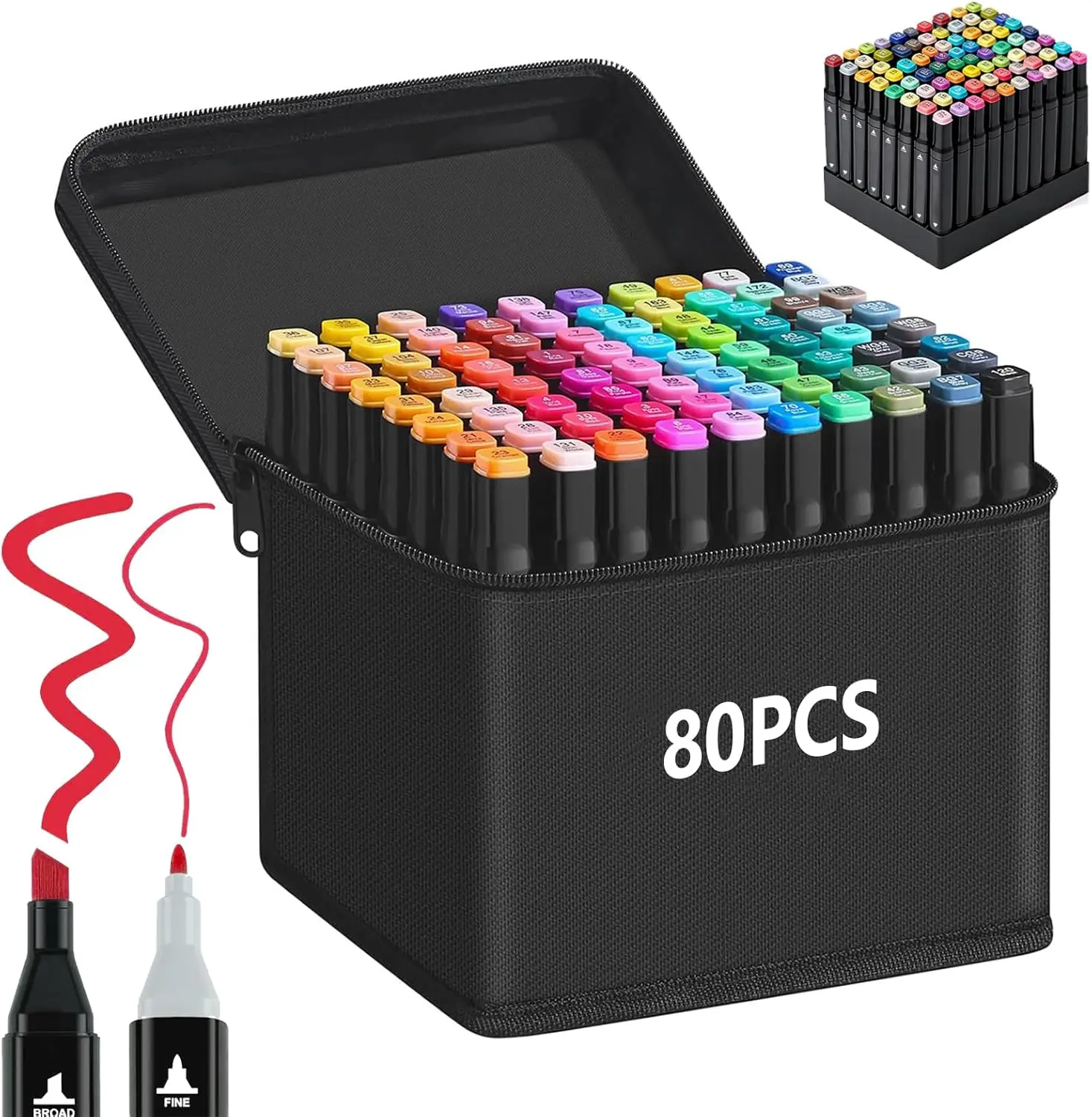 Alcohol Markers Set 80 Pcs Dual Tip Art Marker Pens for Kids Adult Coloring Books with Fine & Thick Tips Perfect for Drawing & Coloring