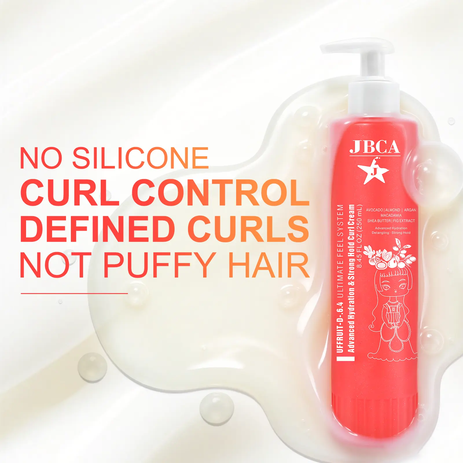 JBCA Strong Hold Curl Defining Cream for Curly Hair, 8.45 fl oz | Strong hold, hydration, detangling & frizz control with shea butter, argan oil and vitamin B5, silicone- & sulfate-free