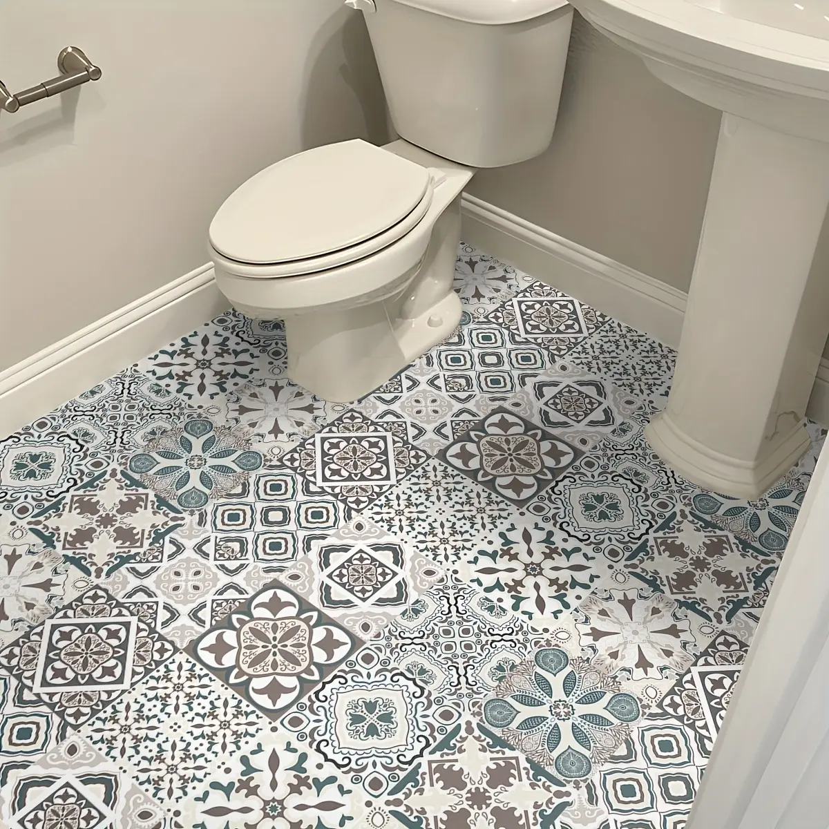 12pcs Vintage Interlocking Floor Tiles Self-Adhesive PVC Waterproof Wear-Resistant Bathroom Kitchen Balcony Renovation Durable PVC Material