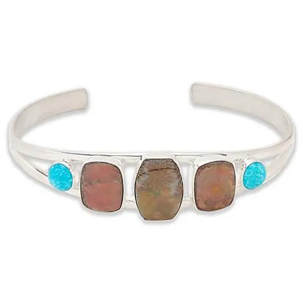 Mine Finds by Jay King Fossil Ammonite and Kingman Turquoise Cuff Bracelet
