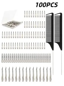 100 Pcs Silver Color Metal Alligator Clips, 3 Sizes Curling Clips, Hair Styling Tools, DIY Accessories, Two Combs for Braids & Styling